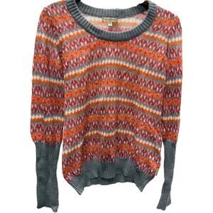 Burberry London Fair Isle Wool Blend Sweater Women’s Size M Gray Orange Red